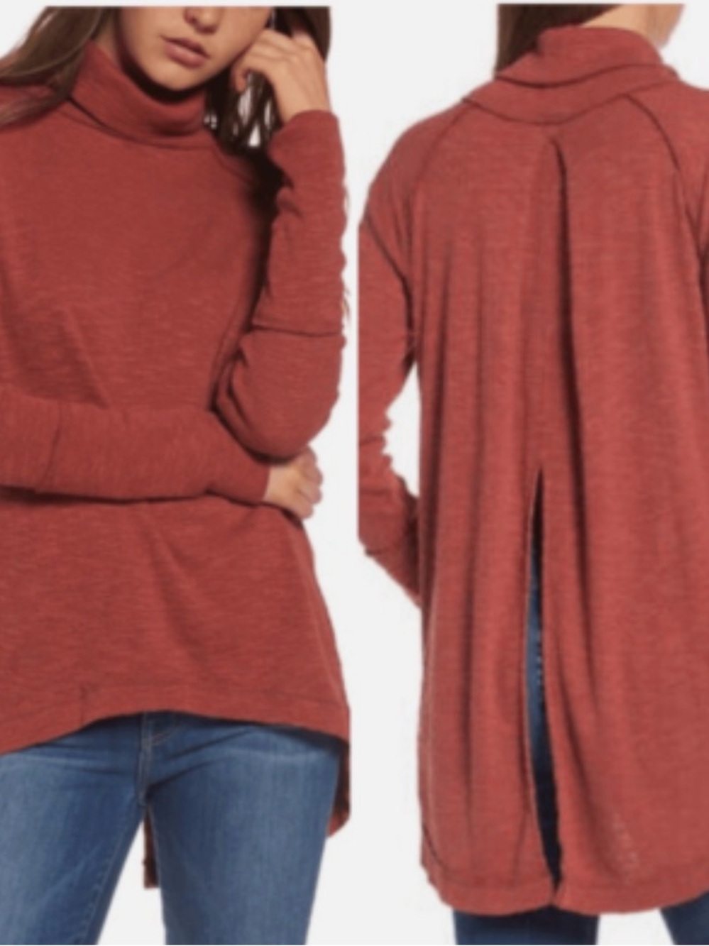 We the Free People Rust Orange Split
Back Turtleneck Sweater